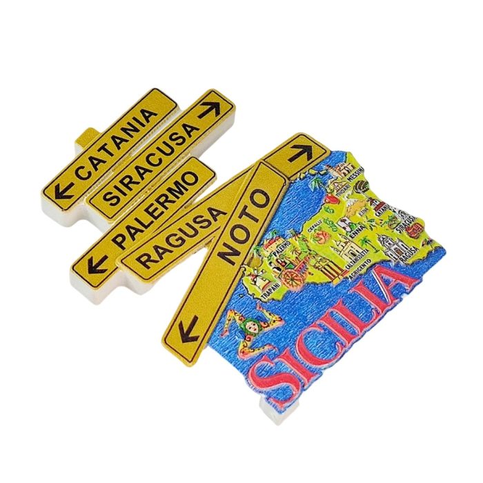 sicily road sign italy fridge magnet – directional arrows with city map souvenir for italy travel gift & fun decor