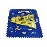 sicilia italy fridge magnet – blue postcard style map with sea life & trinacria – coastal culture travel keepsake & island memory