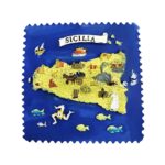 sicilia italy fridge magnet – blue postcard style map with sea life & trinacria – coastal culture travel keepsake & island memory