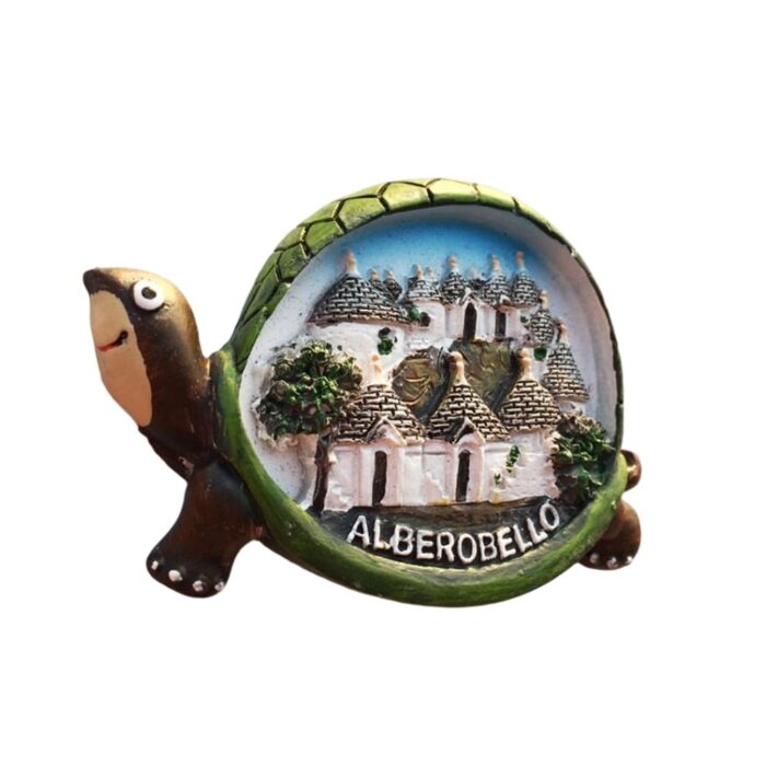alberobello italy fridge magnet – trulli houses on turtle souvenir – unique puglia travel decor