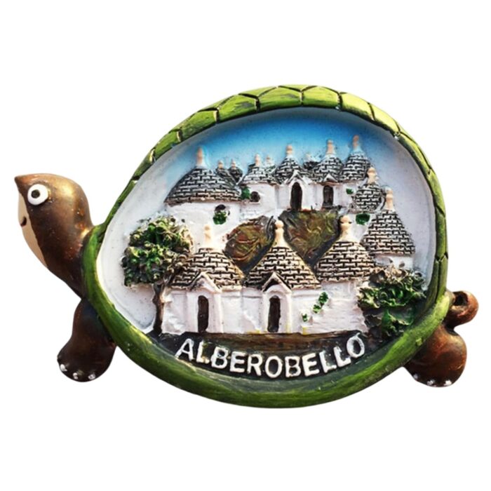 alberobello italy fridge magnet – trulli houses on turtle souvenir – unique puglia travel decor