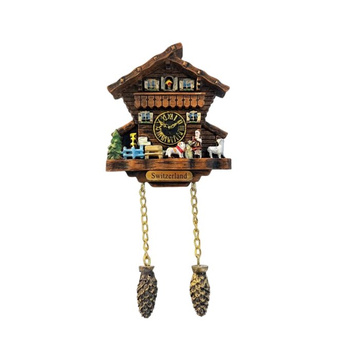 swiss chalet clock fridge magnet – traditional switzerland souvenir with 3d cuckoo clock design for rustic decor
