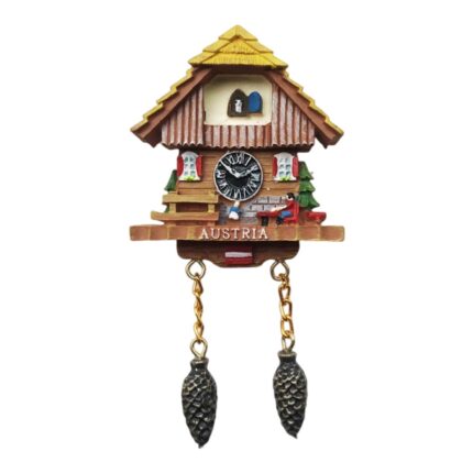 austria chalet cuckoo clock fridge magnet – alpine style travel memory & rustic fridge decor