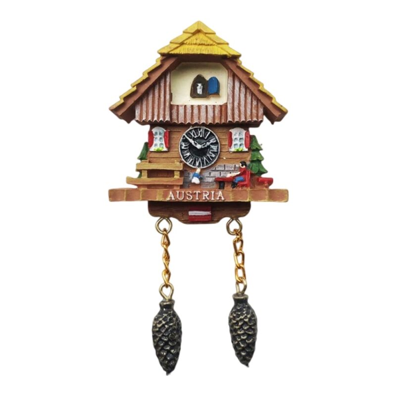 austria chalet cuckoo clock fridge magnet – alpine style travel memory & rustic fridge decor