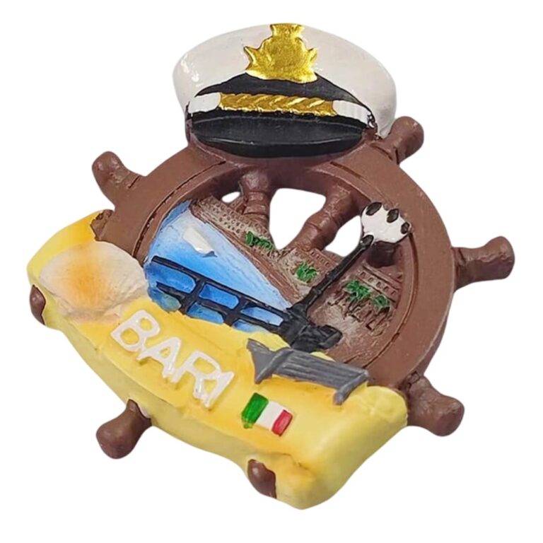 bari italy fridge magnet nautical steering wheel with sailor hat design unique maritime souvenir