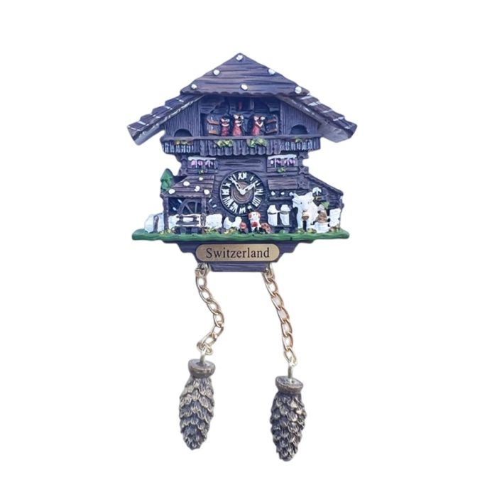 swiss cuckoo chalet clock fridge magnet – switzerland traditional cabin souvenir for rustic wall & fridge decor