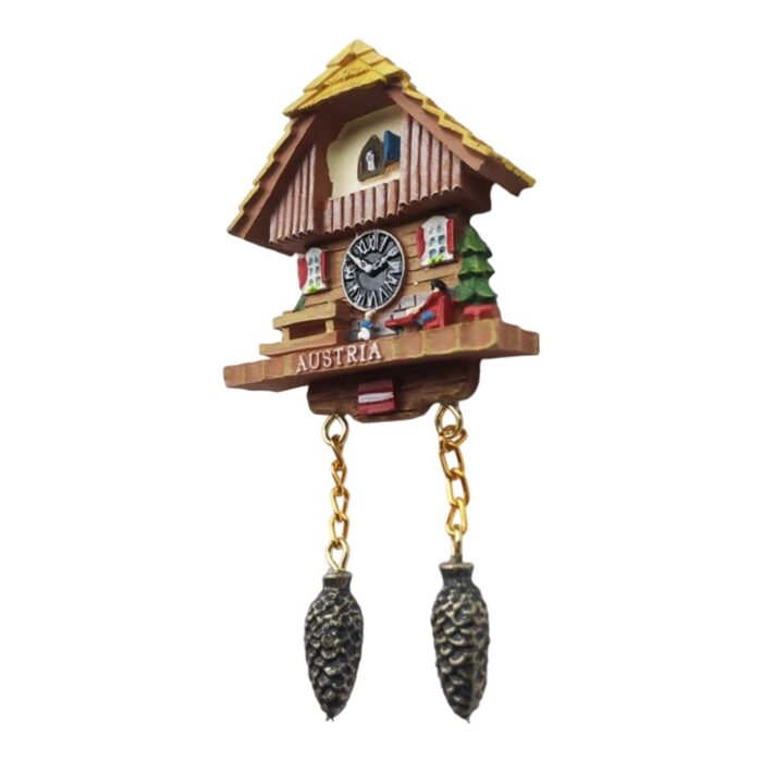 austria chalet cuckoo clock fridge magnet – alpine style travel memory & rustic fridge decor