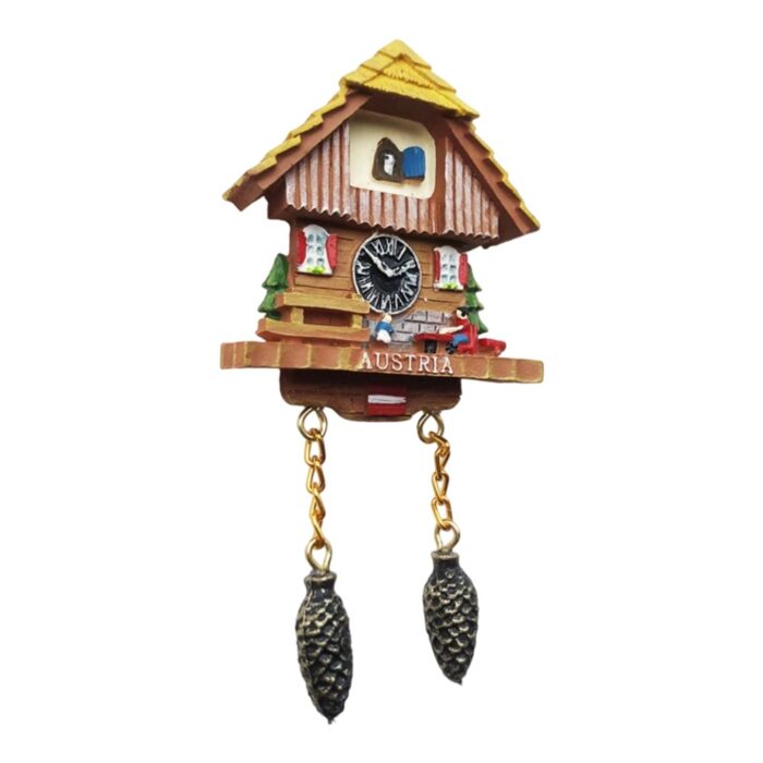 austria chalet cuckoo clock fridge magnet – alpine style travel memory & rustic fridge decor