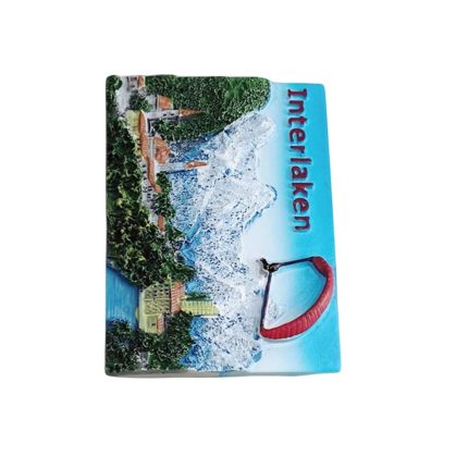 interlaken switzerland paragliding fridge magnet – adventure travel souvenir with snowy alps & scenic town