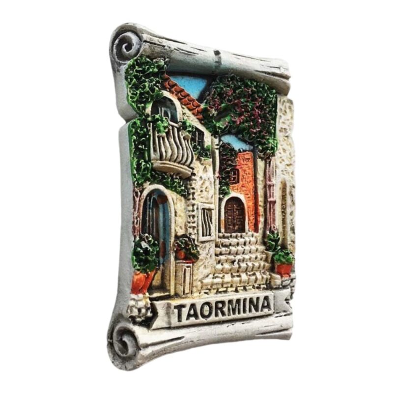 taormina sicily fridge magnet – ancient street scene with mediterranean style – italian village keepsake & rustic whiteboard accent