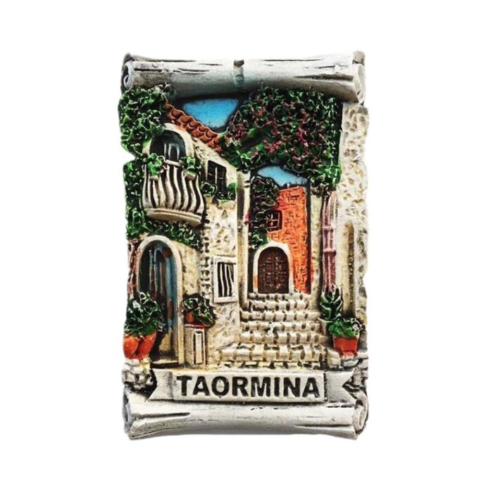 taormina sicily fridge magnet – ancient street scene with mediterranean style – italian village keepsake & rustic whiteboard accent