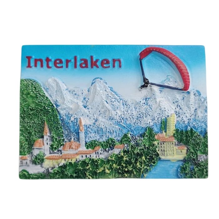interlaken switzerland fridge magnet – paragliding over alps scenic town souvenir for travel lovers & fridge art collection