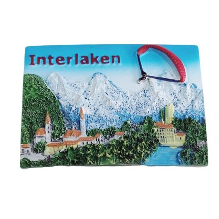 interlaken switzerland fridge magnet – paragliding over alps scenic town souvenir for travel lovers & fridge art collection