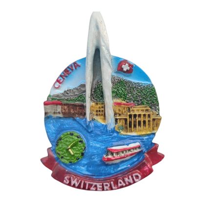 geneva switzerland jet d’eau fridge magnet – scenic lake geneva travel souvenir with 3d city highlights