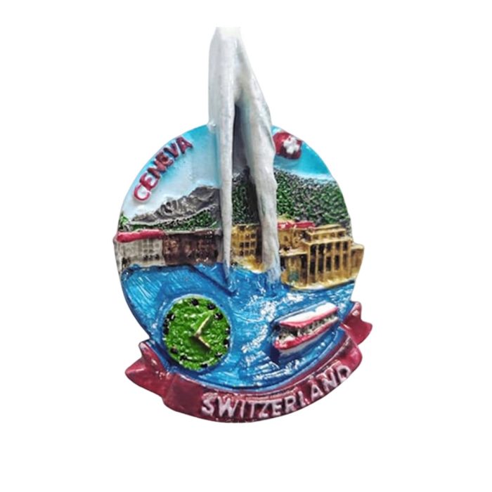 geneva switzerland jet d’eau fridge magnet – scenic lake geneva travel souvenir with 3d city highlights