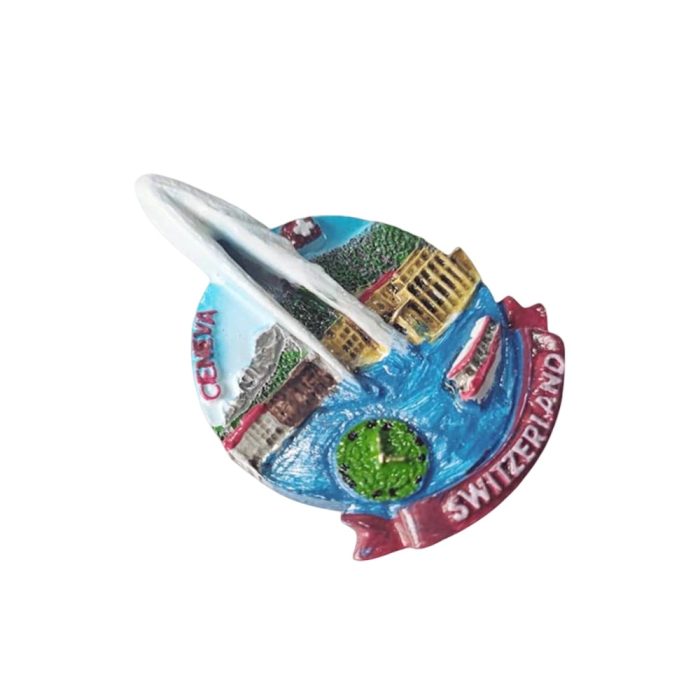 geneva switzerland jet d’eau fridge magnet – scenic lake geneva travel souvenir with 3d city highlights