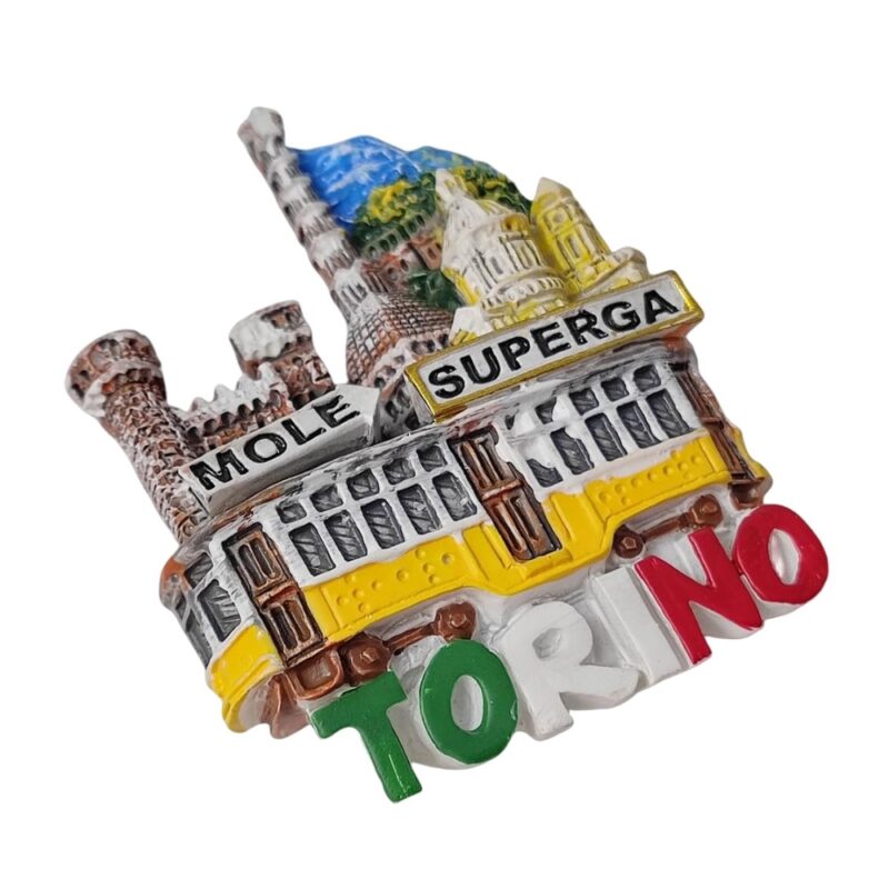 turin italy fridge magnet vintage tram & landmark scene, travel souvenir & home decoration