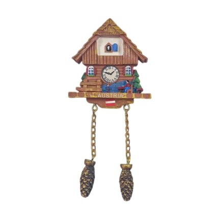 austria chalet fridge magnet – alpine cabin clock style travel gift & rustic whiteboard decoration