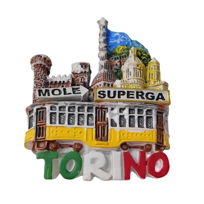 turin italy fridge magnet vintage tram & landmark scene, travel souvenir & home decoration