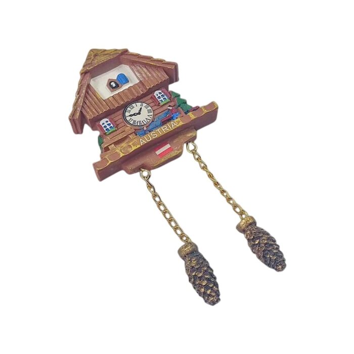 austria chalet fridge magnet – alpine cabin clock style travel gift & rustic whiteboard decoration