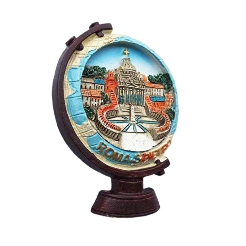 rome italy fridge magnet – st. peter’s basilica & vatican plaza on globe base – iconic landmark souvenir & global travel decor