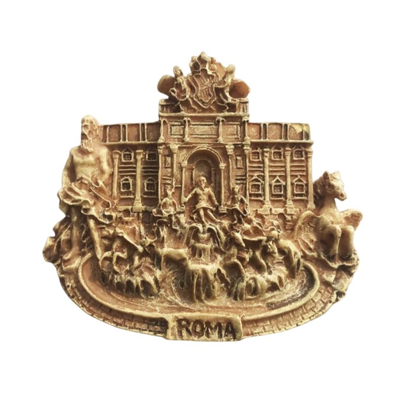 rome italy fridge magnet – trevi fountain in antique gold finish – classical landmark souvenir & eternal city collector gift