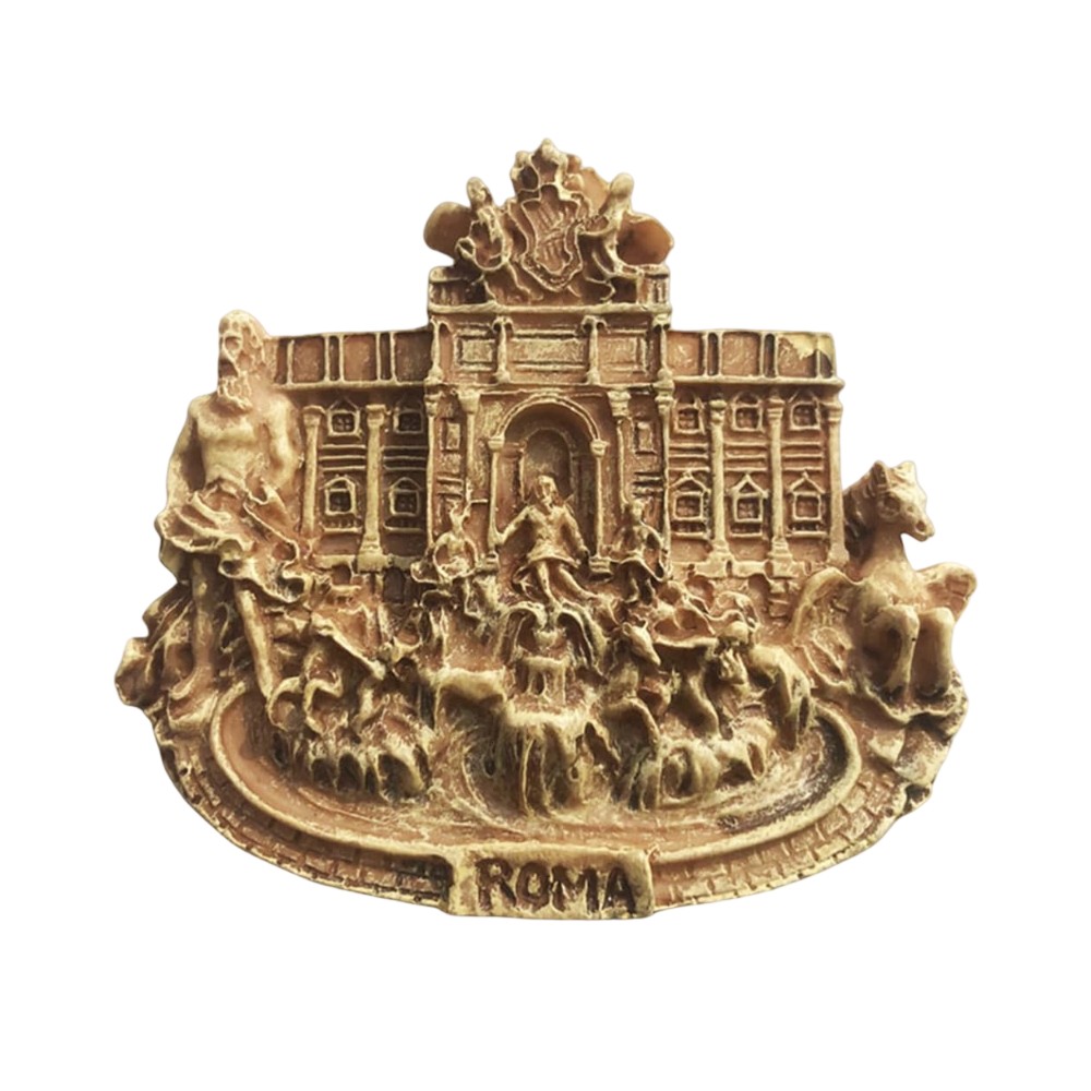 rome italy fridge magnet – trevi fountain in antique gold finish – classical landmark souvenir & eternal city collector gift