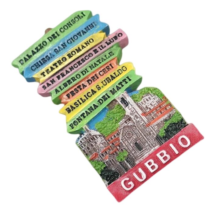 gubbio italy fridge magnet multicolor signpost of historic attractions & travel bucket list decor