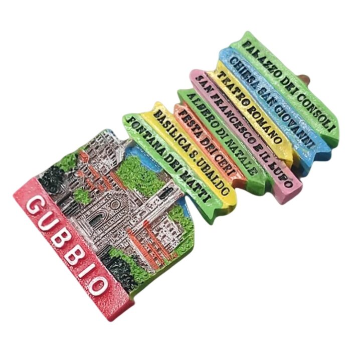 gubbio italy fridge magnet multicolor signpost of historic attractions & travel bucket list decor