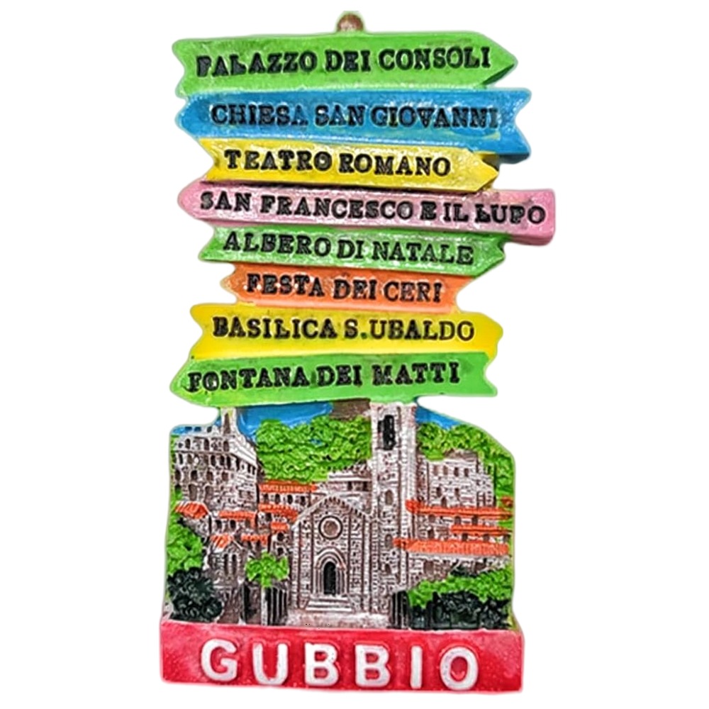 gubbio italy fridge magnet multicolor signpost of historic attractions & travel bucket list decor