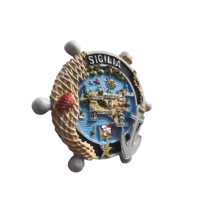 sicilia italy fridge magnet – nautical map with anchor and city names – marine inspired island souvenir & travel memory decor