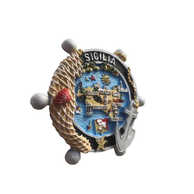 sicilia italy fridge magnet – nautical map with anchor and city names – marine inspired island souvenir & travel memory decor