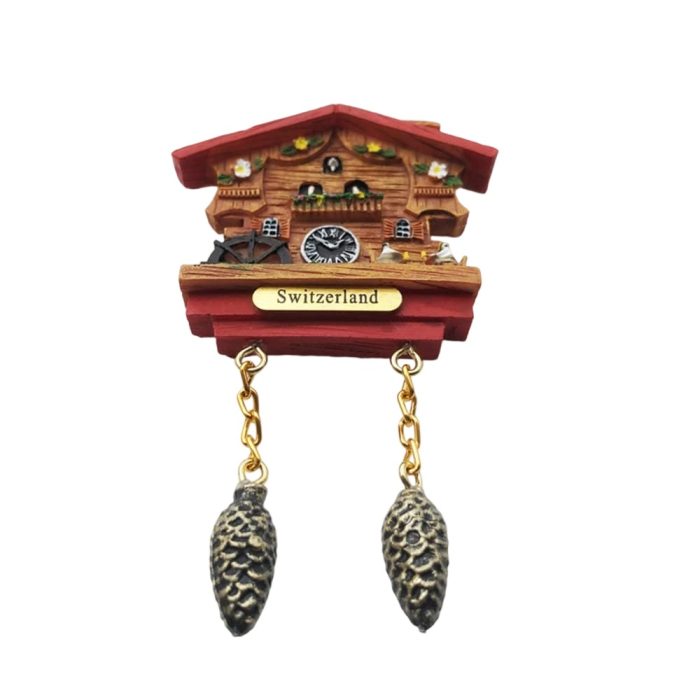switzerland chalet cuckoo clock fridge magnet – alpine house design souvenir gift & rustic kitchen decor