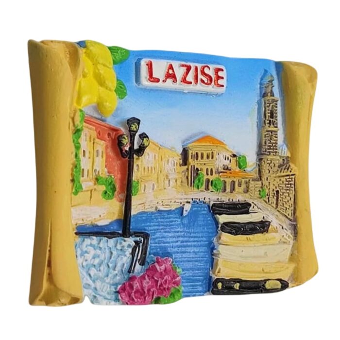 lazise italy fridge magnet lake garda port scene travel souvenir with lemons & waterfront beauty