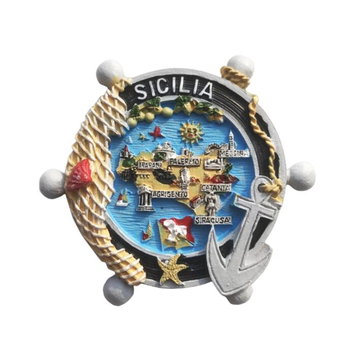 sicilia italy fridge magnet – nautical map with anchor and city names – marine inspired island souvenir & travel memory decor