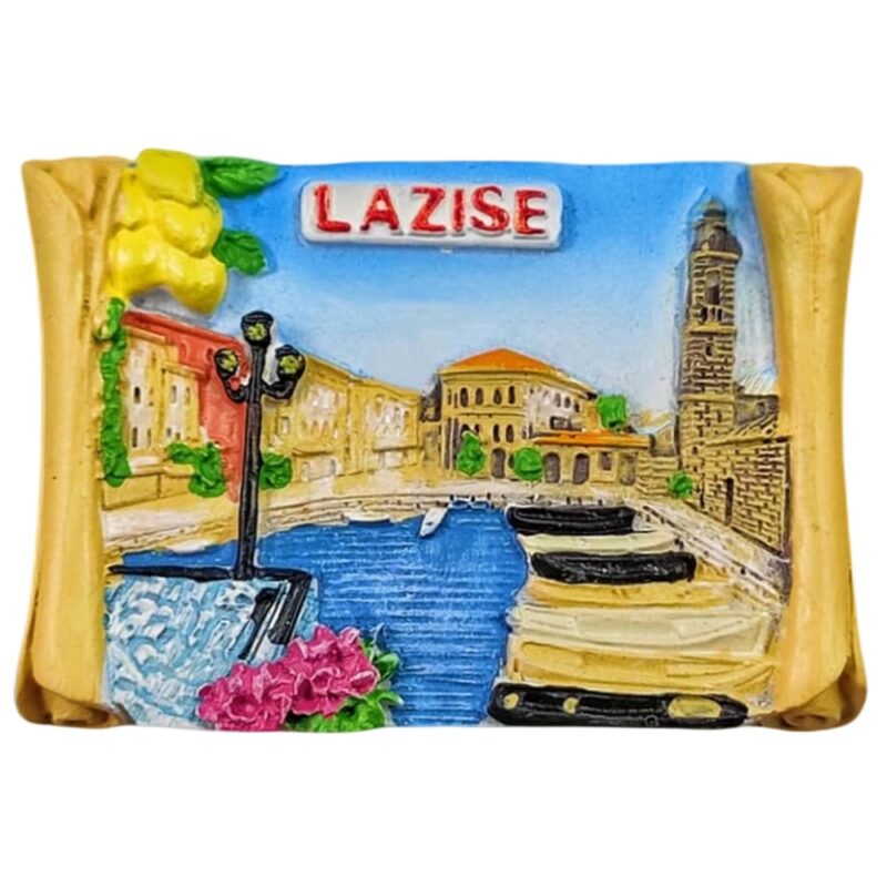 lazise italy fridge magnet lake garda port scene travel souvenir with lemons & waterfront beauty