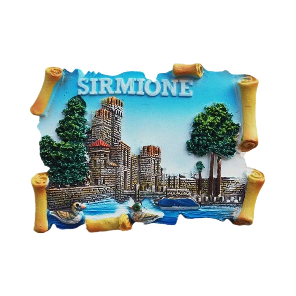 sirmione italy fridge magnet – scaliger castle by lake garda with ducks – lakeside fortress collectible & whiteboard display piece