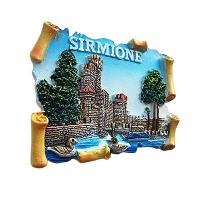 sirmione italy fridge magnet – scaliger castle by lake garda with ducks – lakeside fortress collectible & whiteboard display piece