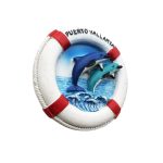 fridge magnets mexico puerto vallarta dolphin souvenir, round lifesaver design with ocean waves, travel gift & home decor​​