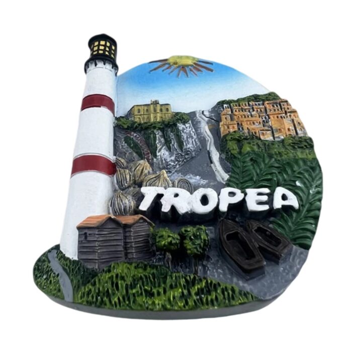 tropea italy fridge magnet coastal lighthouse & cliffside town souvenir, mediterranean travel gift