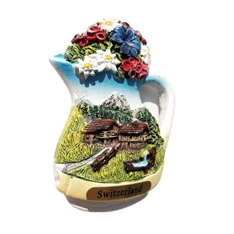 switzerland flower jug fridge magnet – mountain cottage & wildflower souvenir for travel memory or fridge decor