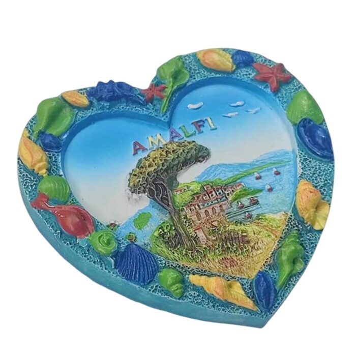 amalfi coast heart shaped fridge magnet – colorful italy beach souvenir & nautical style home decor