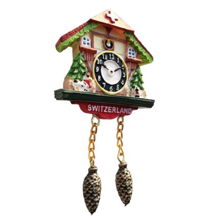 colorful swiss cuckoo clock fridge magnet – charming pinecone pendulum souvenir from switzerland