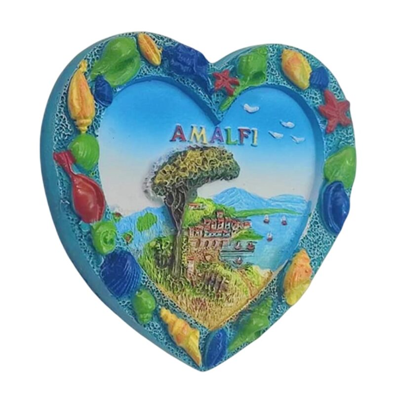 amalfi coast heart shaped fridge magnet – colorful italy beach souvenir & nautical style home decor