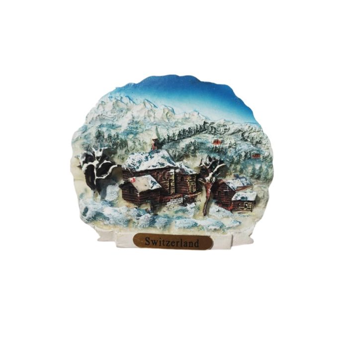 switzerland snow village fridge magnet – winter alps scene travel souvenir for fridge & seasonal decor