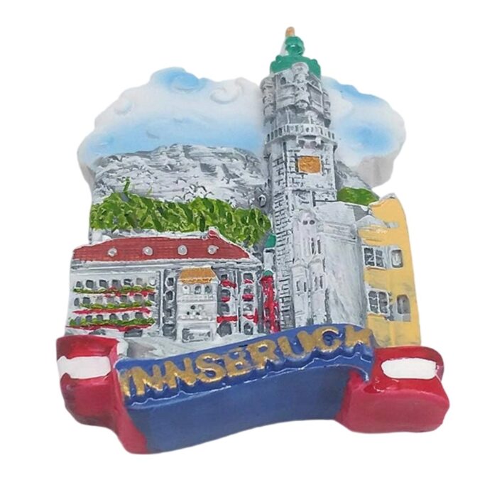 innsbruck austria fridge magnet – alpine tower scene, european travel collectible & rustic home decor