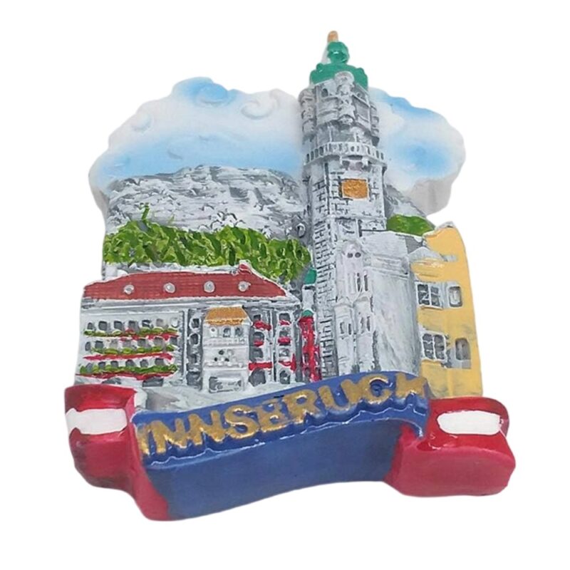 innsbruck austria fridge magnet – alpine tower scene, european travel collectible & rustic home decor