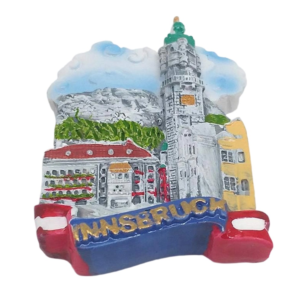 innsbruck austria fridge magnet – alpine tower scene, european travel collectible & rustic home decor