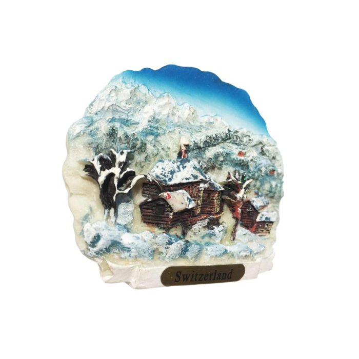 switzerland snow village fridge magnet – winter alps scene travel souvenir for fridge & seasonal decor