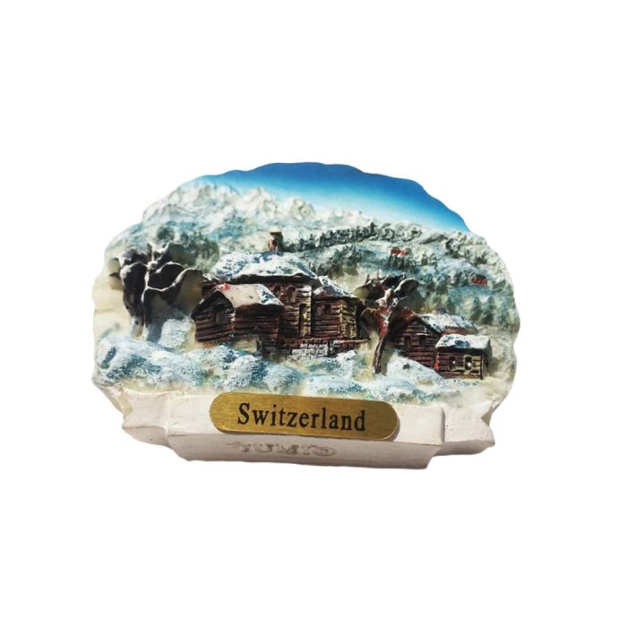 switzerland snow village fridge magnet – winter alps scene travel souvenir for fridge & seasonal decor